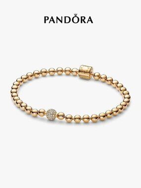 Pandora Gold Beaded Bracelet with Pave Ball
